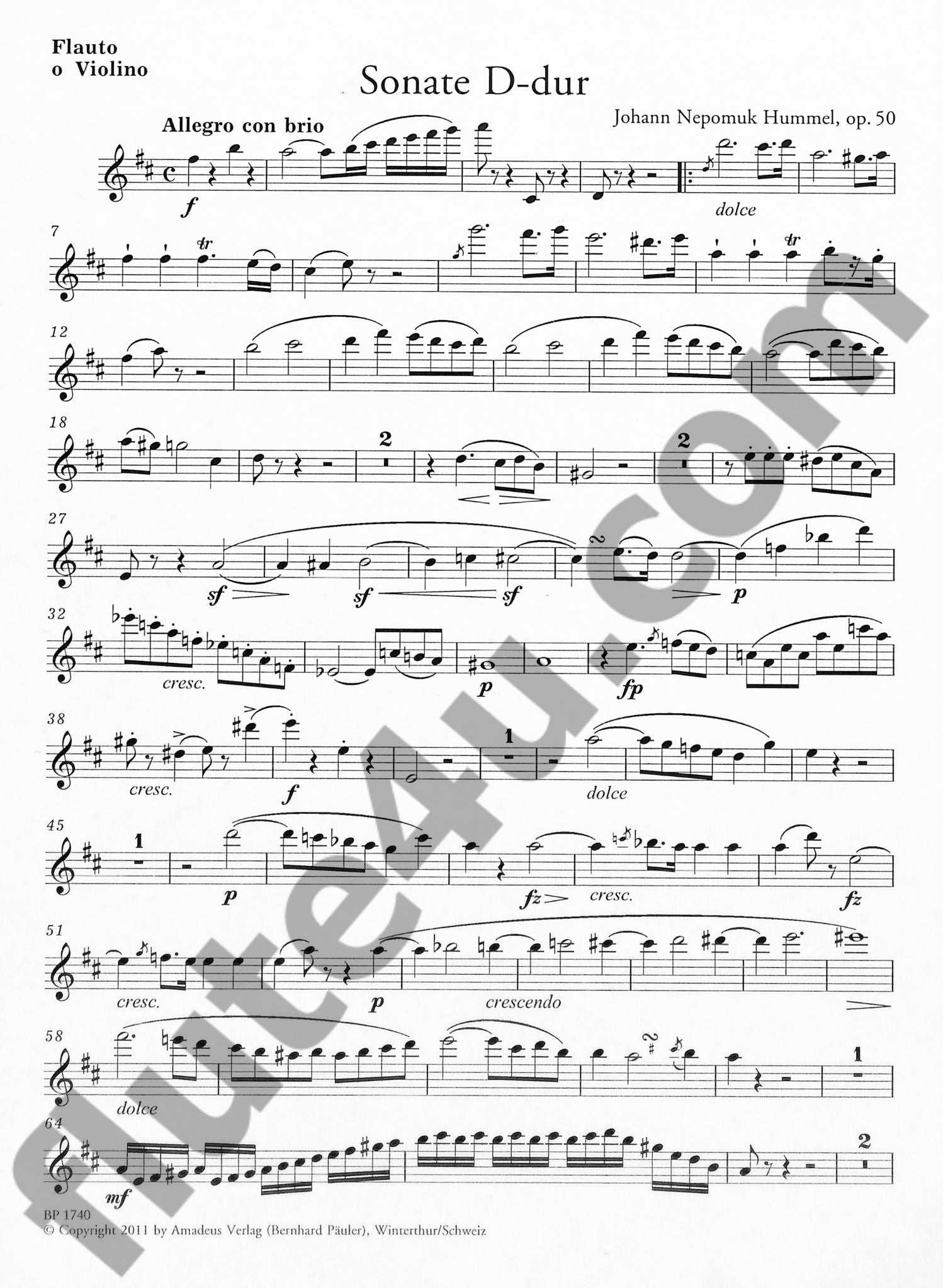 Hummel, JN :: Sonate in D major op. 50