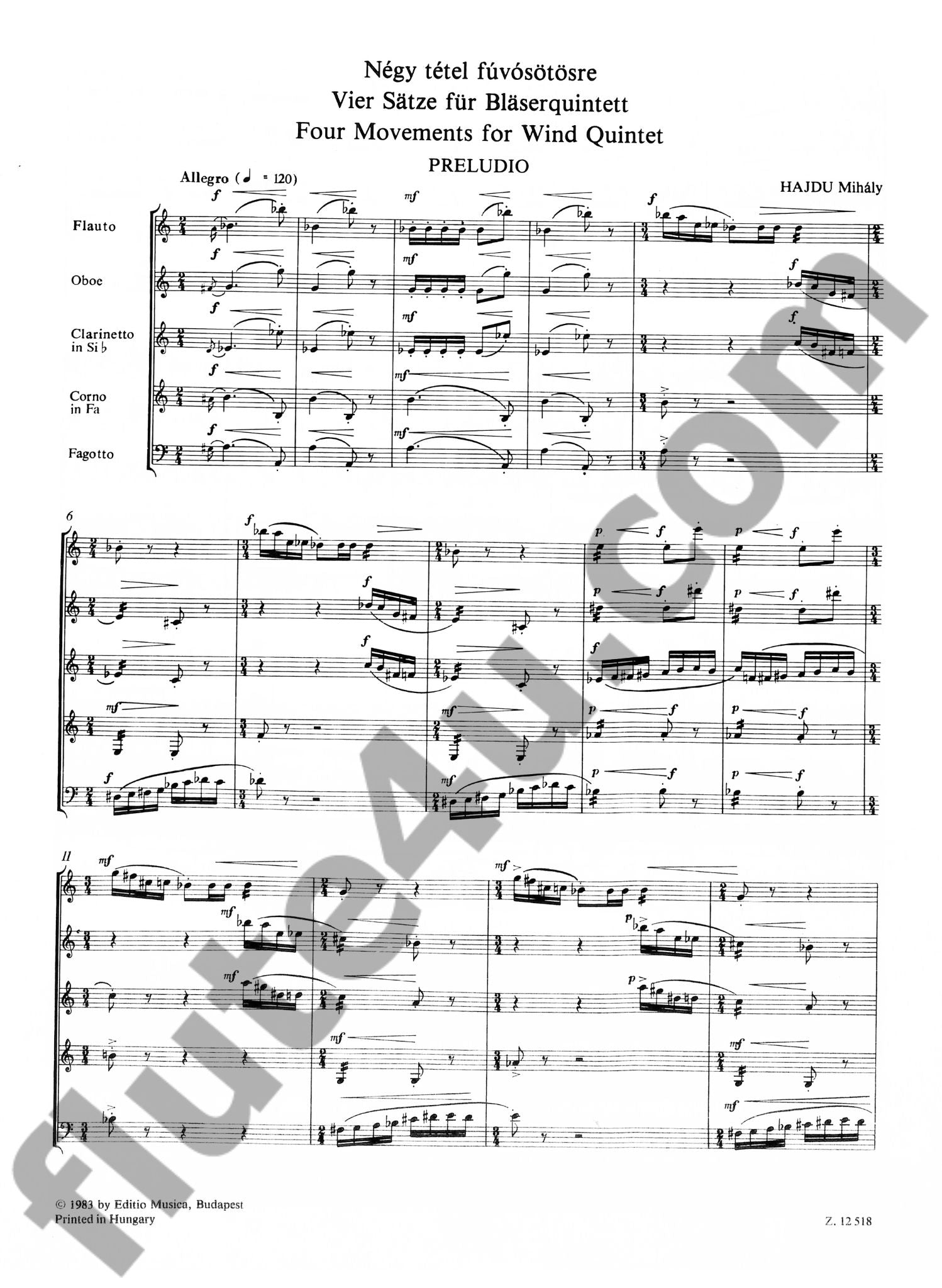Hajdu, M :: Four Movements for Wind Quintet