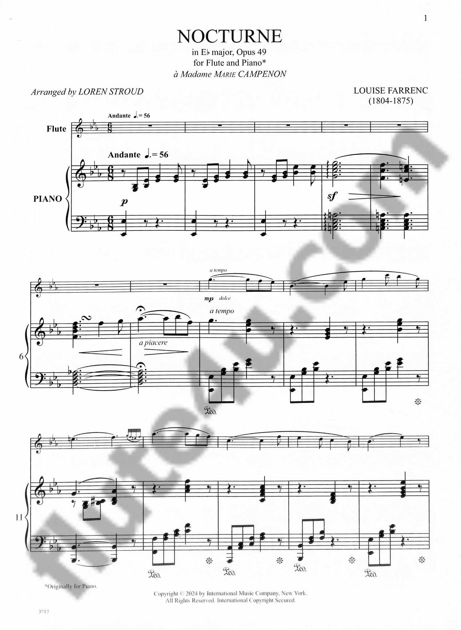 Farrenc, L :: Nocturne in E flat major, Opus 49