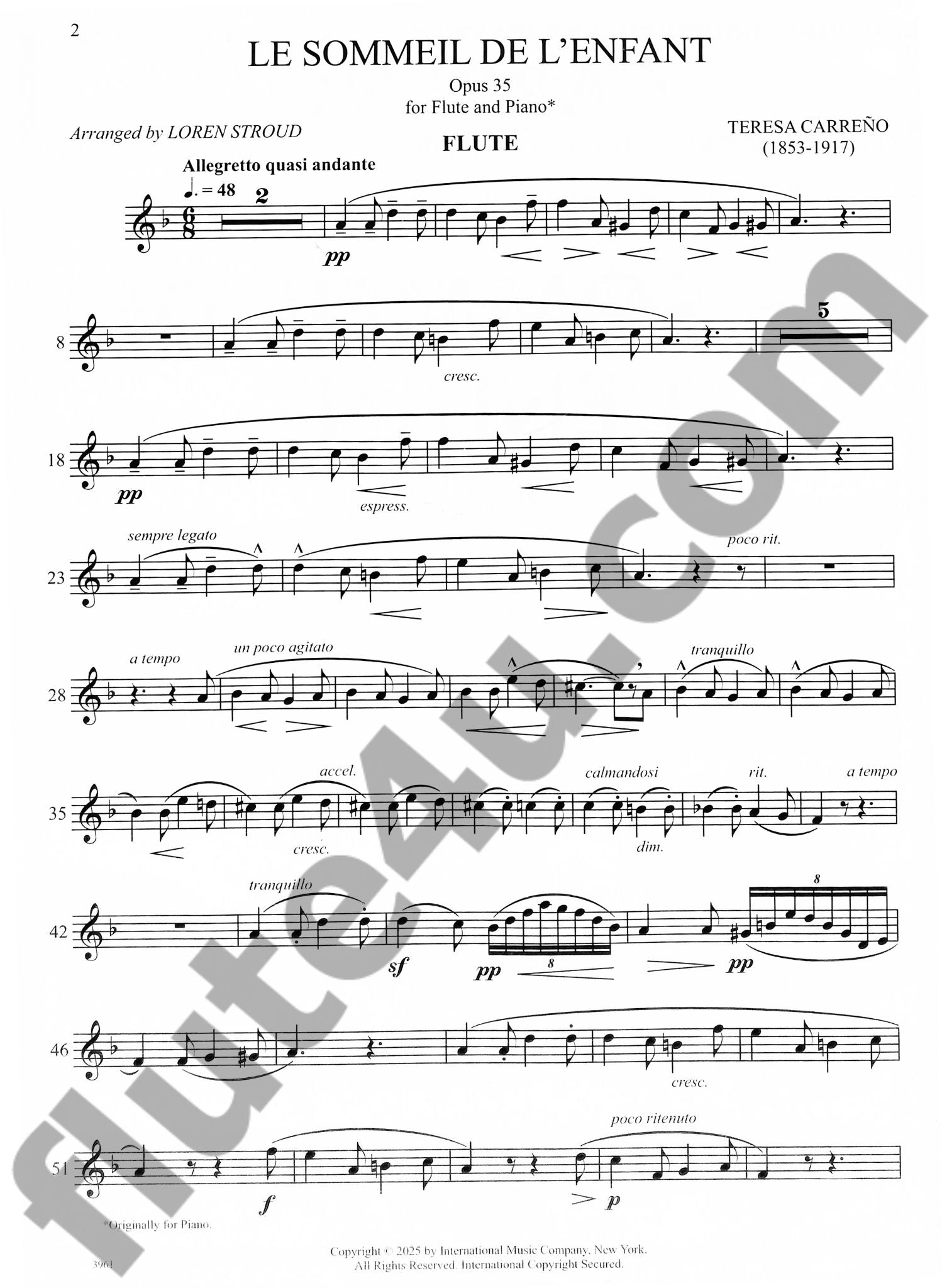 Carreno, T :: Le Sommeil de L'enfant, Op. 35