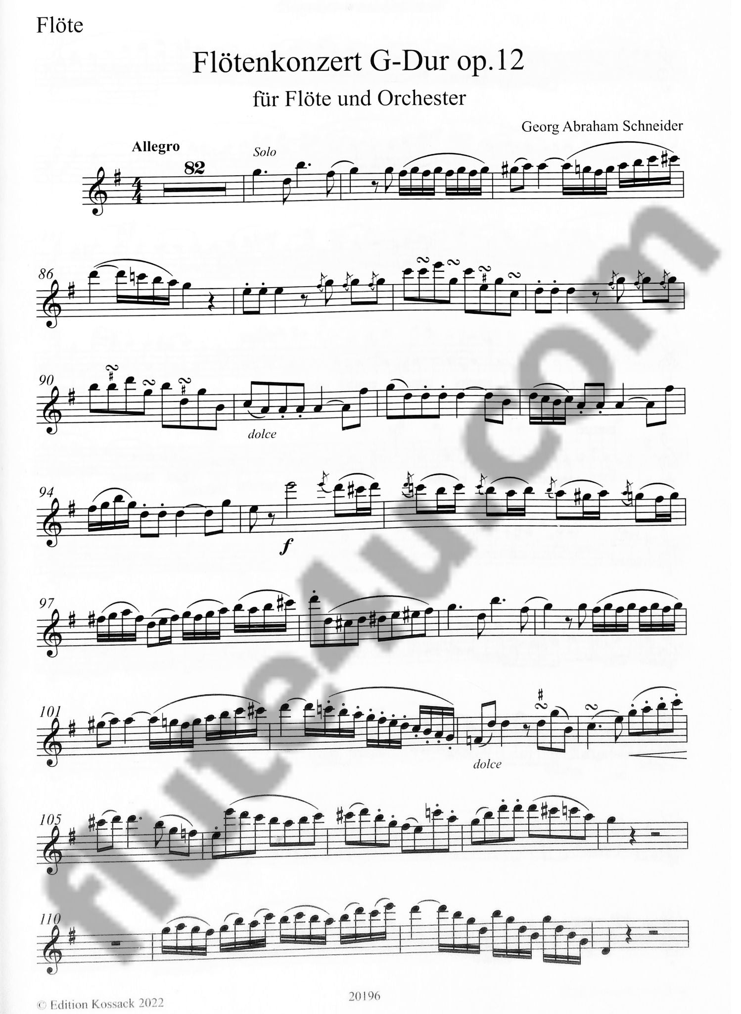 Schneider, GA :: Flotenkonzert G-Dur, op. 12 [Flute Concerto in G Major, op. 12]