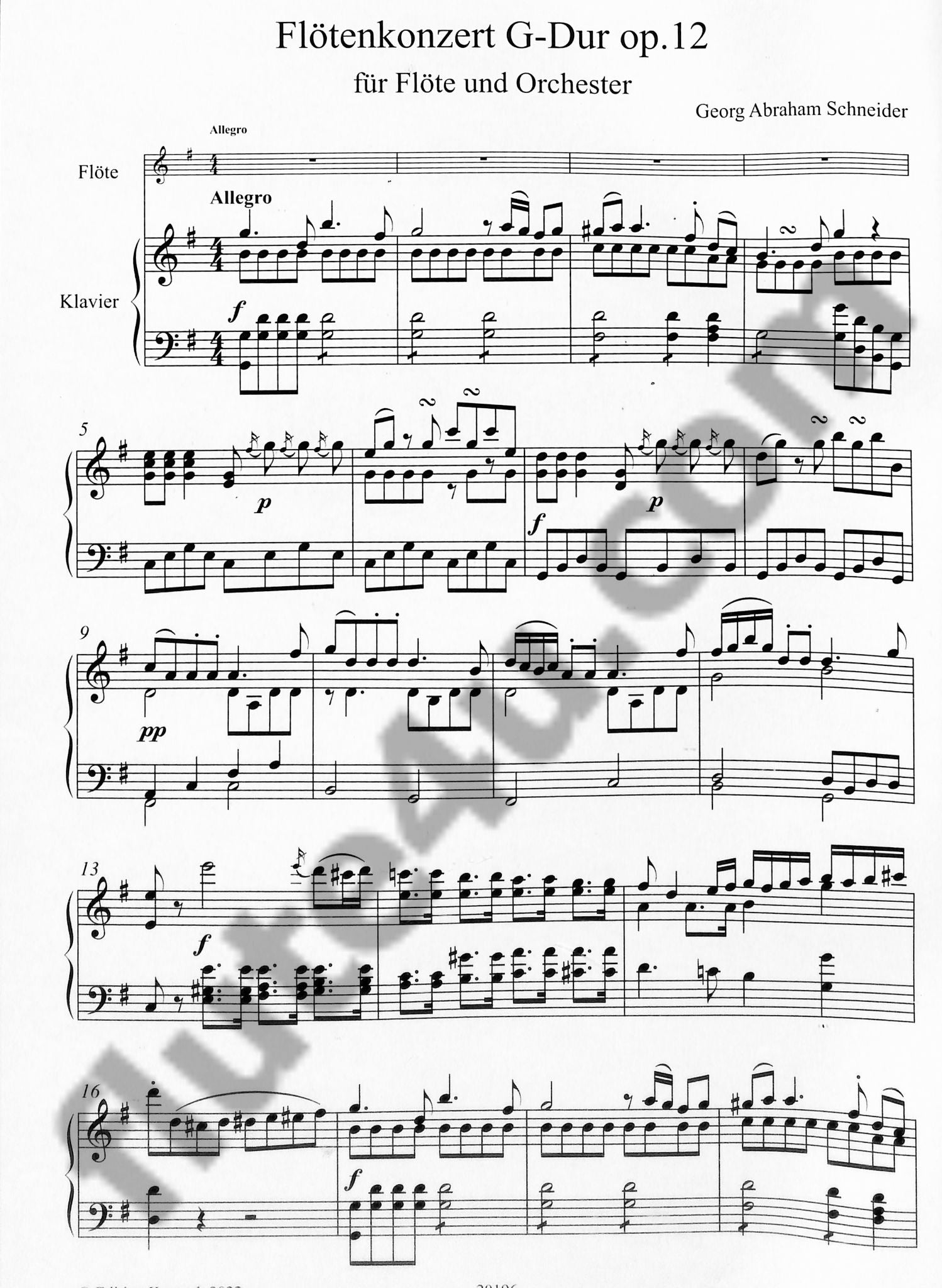 Schneider, GA :: Flotenkonzert G-Dur, op. 12 [Flute Concerto in G Major, op. 12]