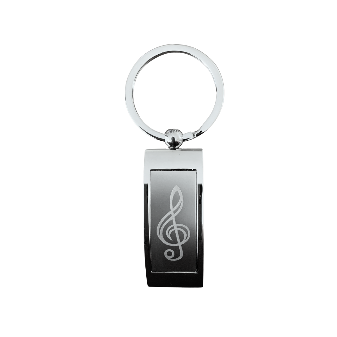 Keychain - Rectangle Satin/Chrome w/ Engraved Treble Clef