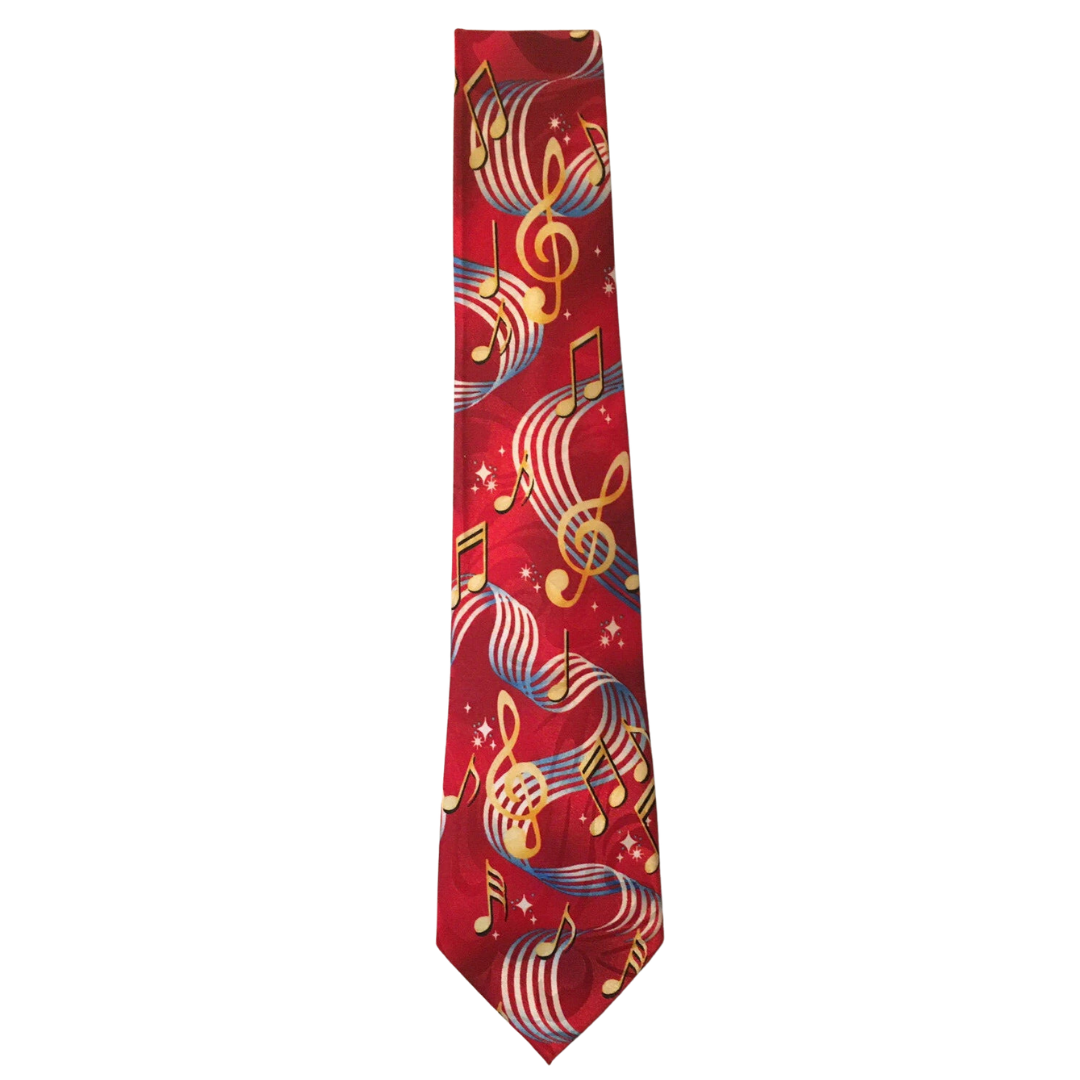 Neck Tie - Red with Treble Clef and Notes