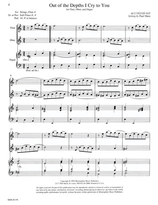 Manz, P :: Two Lenten Hymns for Flute, Oboe and Organ
