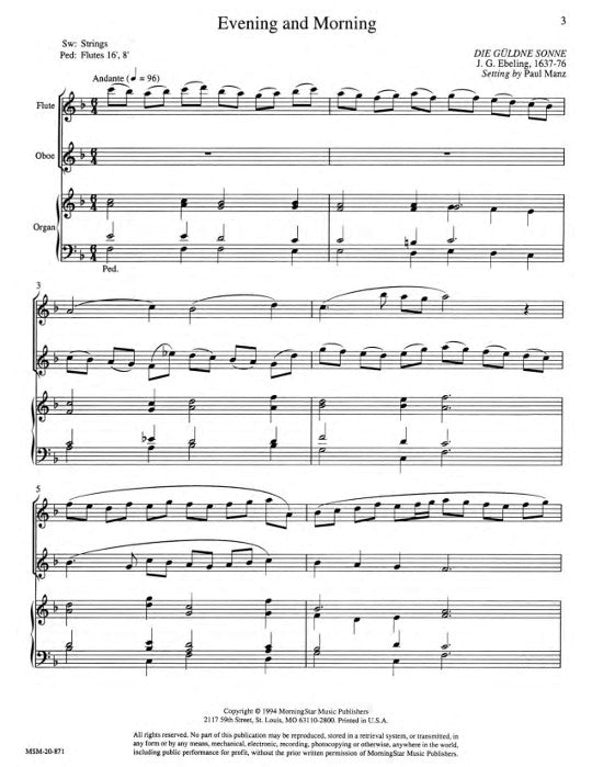 Manz, P :: 3 Hymns for Flute, Oboe and Organ