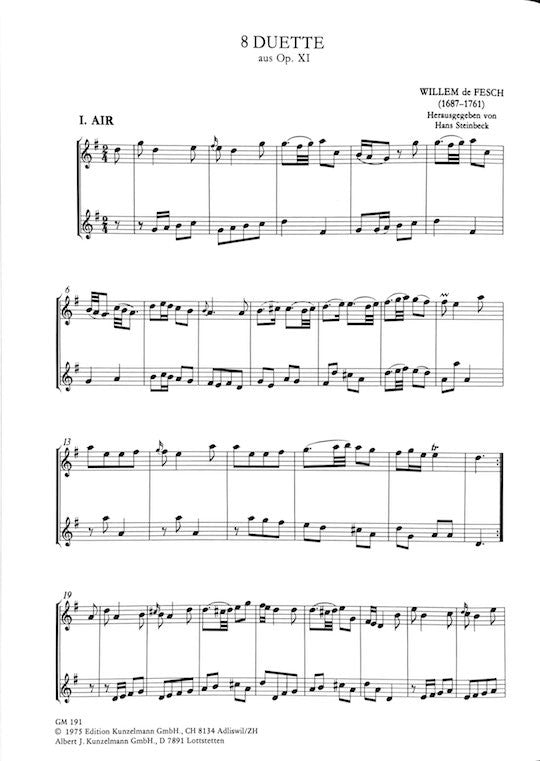 de Fesch, W :: 8 Duette aus op. XI [8 Duets from op. 11]