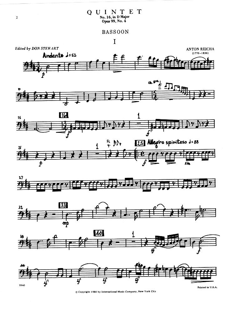 Reicha, A :: Quintet No. 16 in D major, op. 99, No. 4