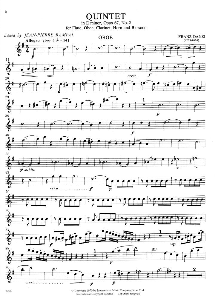 Danzi, F :: Quintet in E minor, op. 67, No. 2