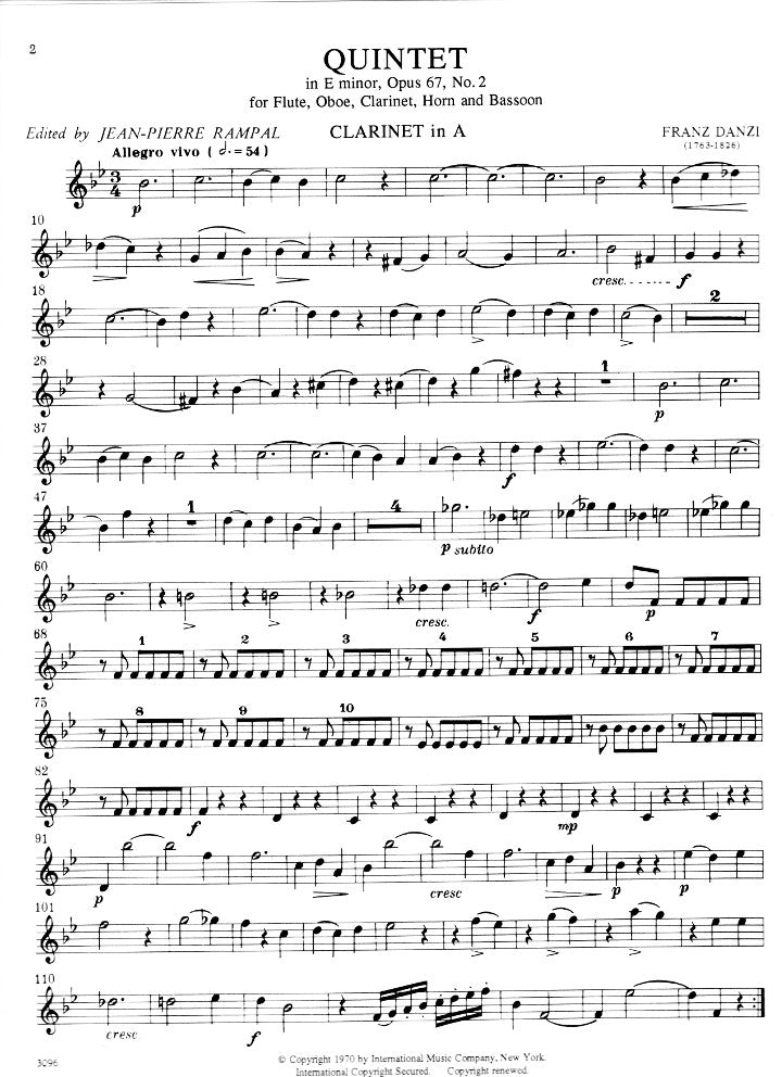 Danzi, F :: Quintet in E minor, op. 67, No. 2
