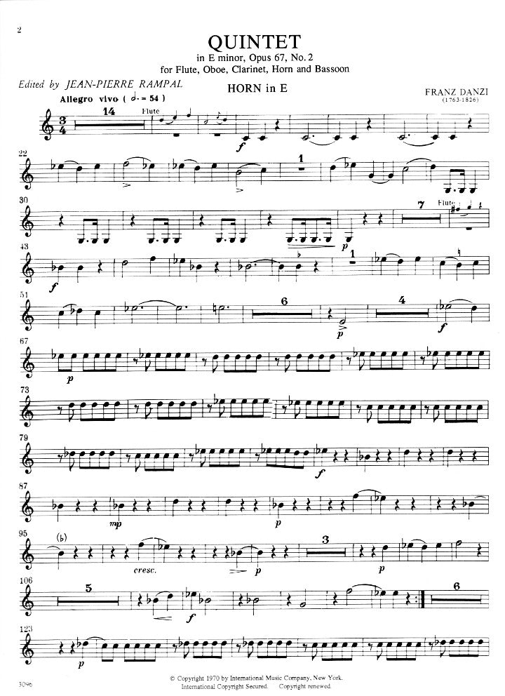 Danzi, F :: Quintet in E minor, op. 67, No. 2