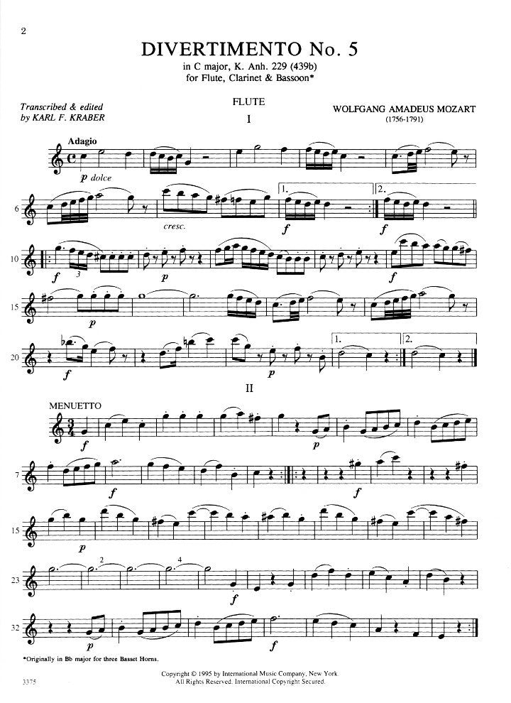 Mozart, WA :: Divertimento No. 5 in C Major, K. Anh 229 (439b)