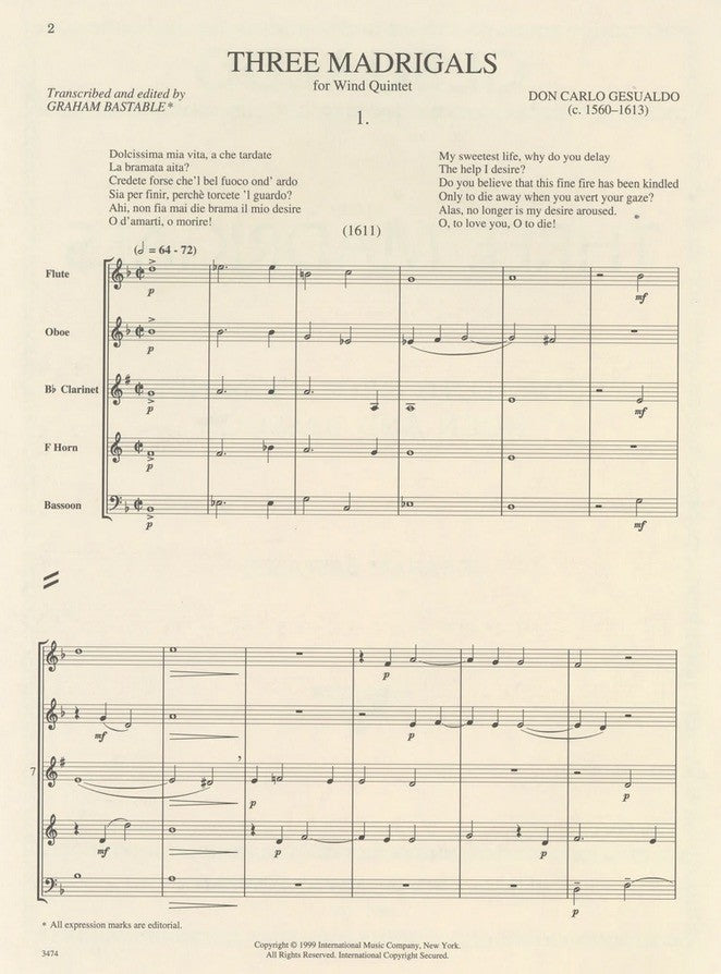 Gesualdo, D :: Three Madrigals