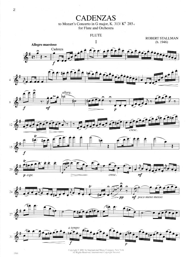 Stallman, R :: Cadenzas to Mozart's Flute Concertos