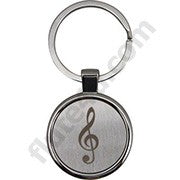 Keychain - Round Satin/Chrome w/ Engraved Treble Clef