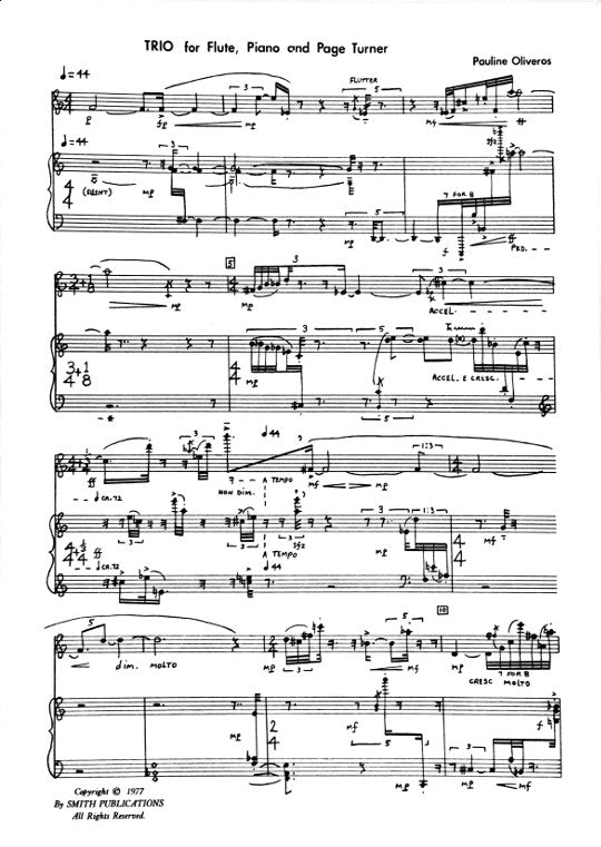 Oliveros, P :: Trio for Flute, Piano and Page Turner