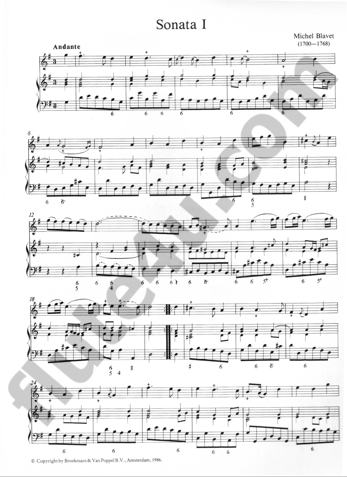 Blavet, M :: Troisieme Livre de Sonates pour la Flute traversiere avec la Basse I [Third Book of Sonatas for the Transverse Flute with Bass I]