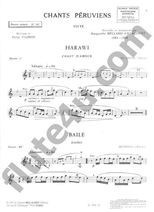 d'Harcourt, MB :: Chants Peruviens