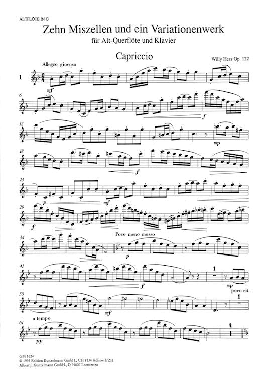 Hess, W :: Zehn Miszellen und ein Variationenwerk [Ten Miscellania and a Theme and Variations] Op. 122