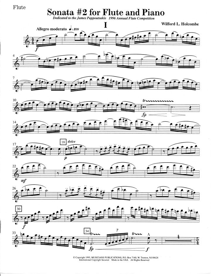 Holcombe, B :: Sonata #2 for Flute and Piano