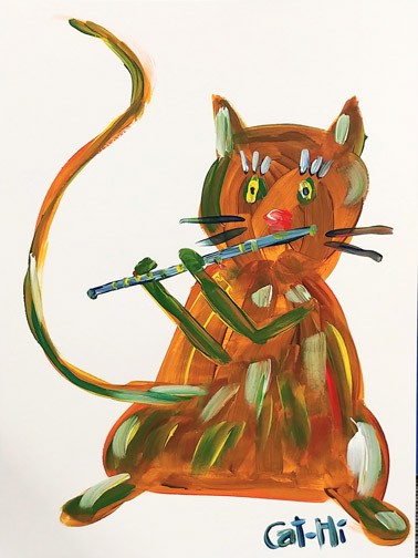 Painting - Eyelash Kitty with Flute