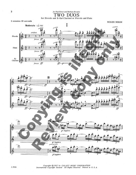 Nixon, R :: Two Duos for Piccolo and E flat Clarinet (or Piccolo and Flute)