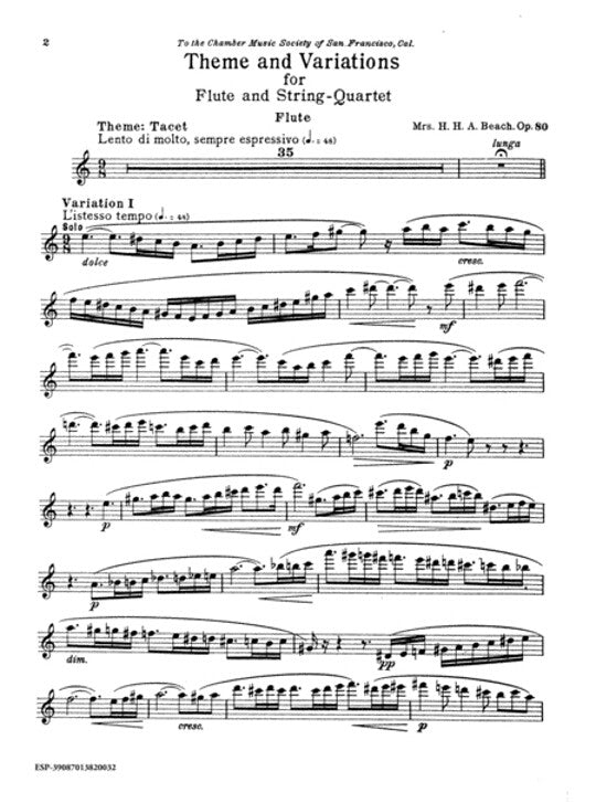 Beach, AC :: Theme and Variations for Flute and String Quartet, op. 80
