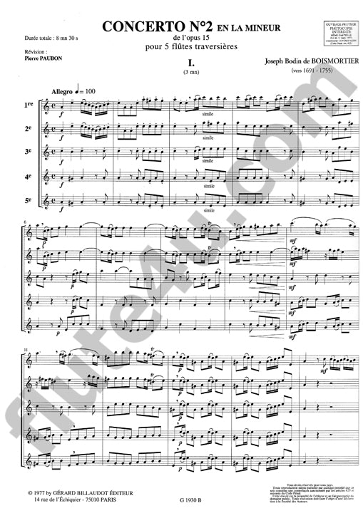 Boismortier, JB :: Concerto No. 2 en la mineur [Concerto No. 2 in A minor]