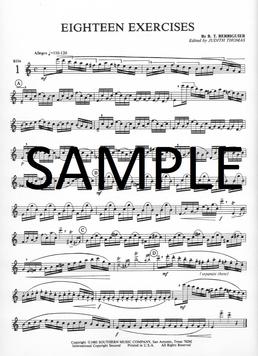 Berbiguier, BT :: 18 Exercises for Flute