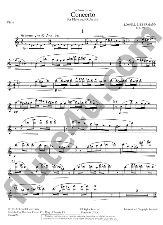 リーバーマン　フルート協奏曲　スコア Liebermann, L :: Concerto op. 39