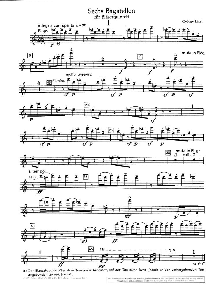 Ligeti, G :: 6 Bagatellen [Bagatelles] (parts)