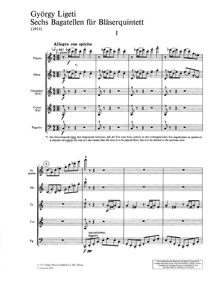 Ligeti, G :: 6 Bagatellen [Bagatelles] (score)