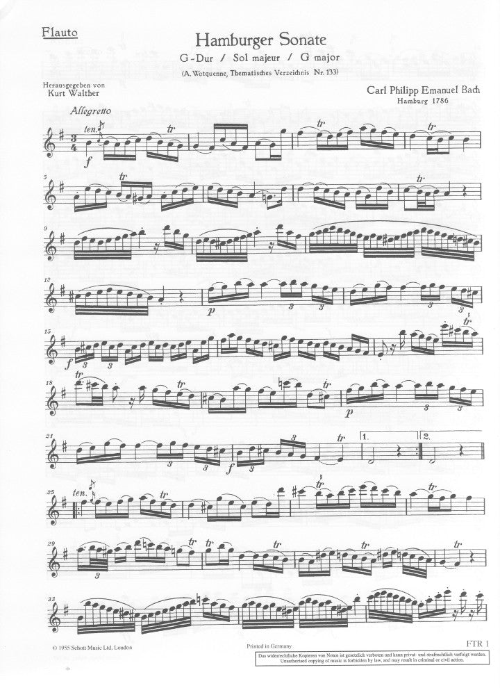 Bach, CPE :: Hamburger Sonate G-Dur [Hamburger Sonata in G Major]