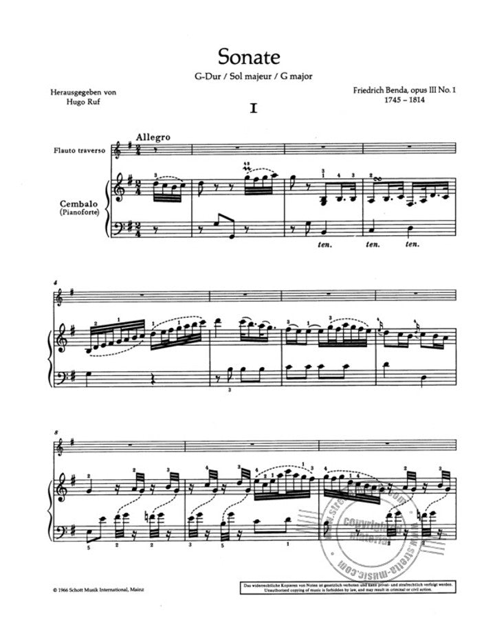 Benda, F :: Sonata G-Dur [Sonata in G Major] op. 3/1