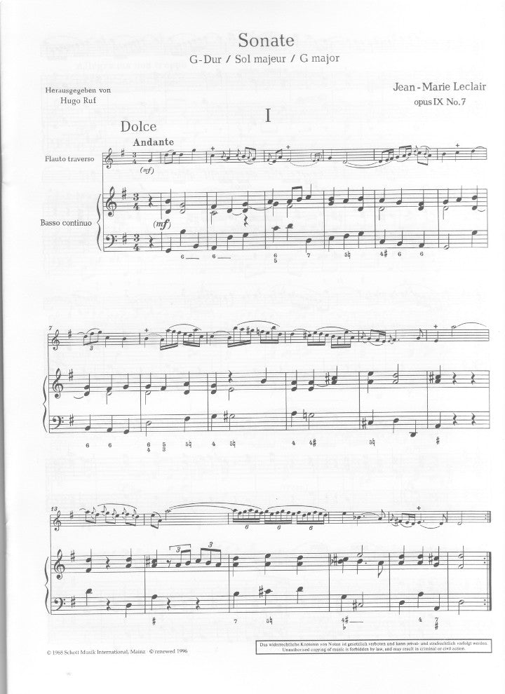 Leclair, JM :: Sonate G-Dur [Sonata in G major]  op. 9, No. 7