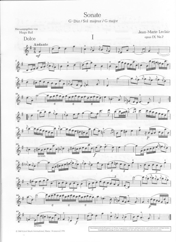 Leclair, JM :: Sonate G-Dur [Sonata in G major]  op. 9, No. 7