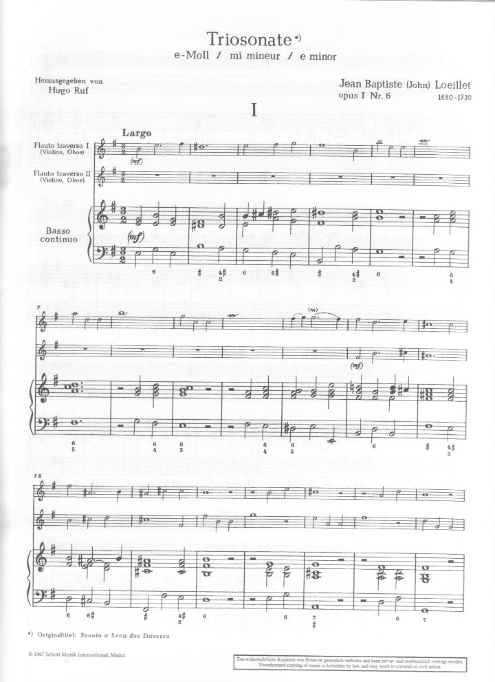 Loeillet, JB :: Triosonate e-moll [Trio Sonata in E minor] op. 1/6