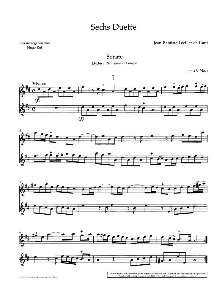 Loeillet, JB :: 6 Duette [Duets] op. 5 - Volume 1