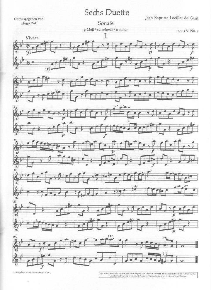 Loeillet, JB :: 6 Duette [Duets] op. 5 - Volume 2