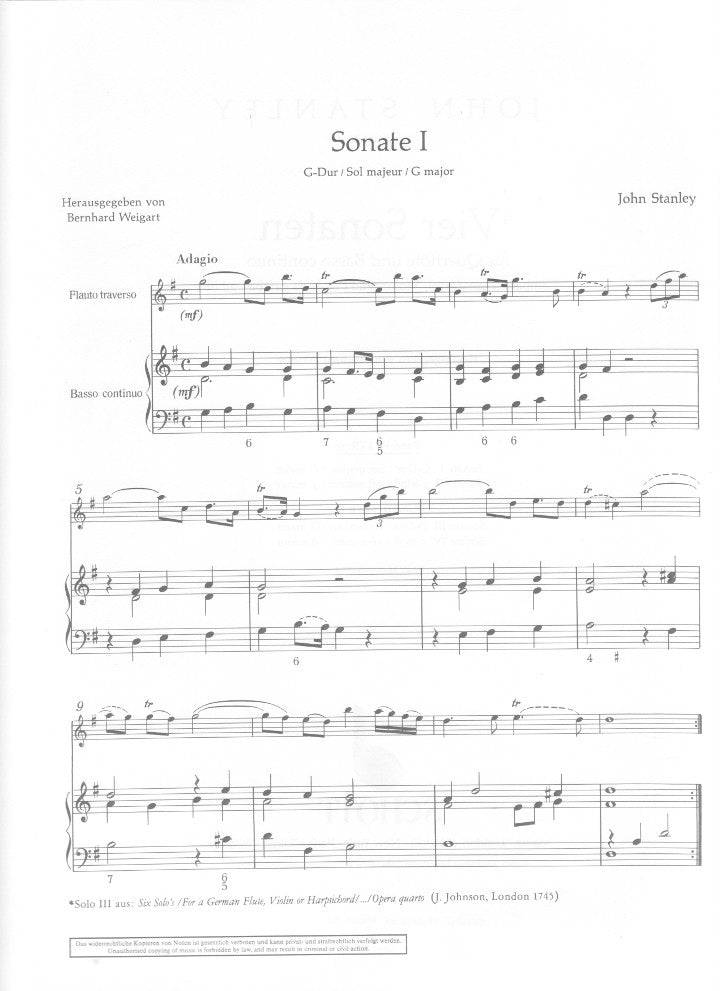 Stanley, J :: Vier Sonaten [Four Sonatas] op. 1: Volume 1
