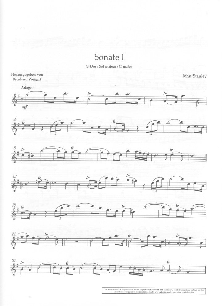 Stanley, J :: Vier Sonaten [Four Sonatas] op. 1: Volume 1