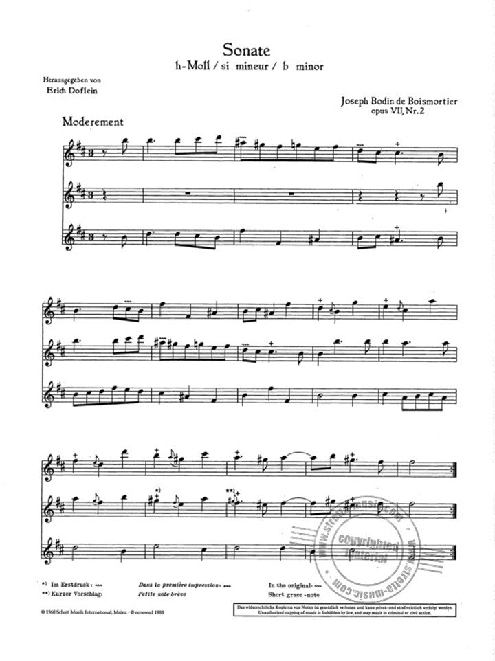 Boismortier, JB :: Six Sonatas for 3 Flutes op. 7, Vol. 2