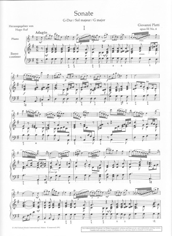 Platti, G :: Sonate G-Dur [Sonata in G major] op. 3 No. 6