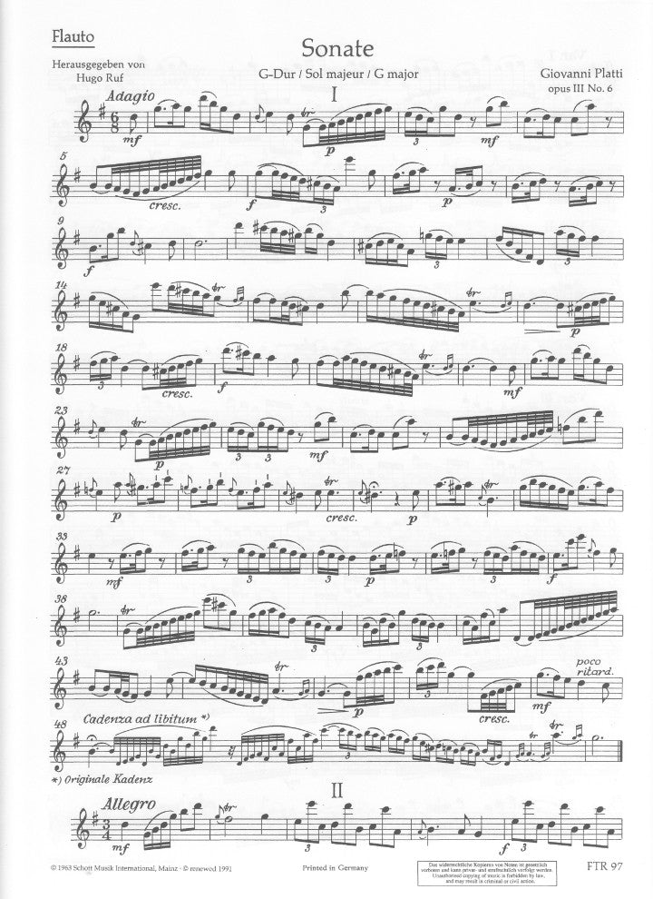Platti, G :: Sonate G-Dur [Sonata in G major] op. 3 No. 6