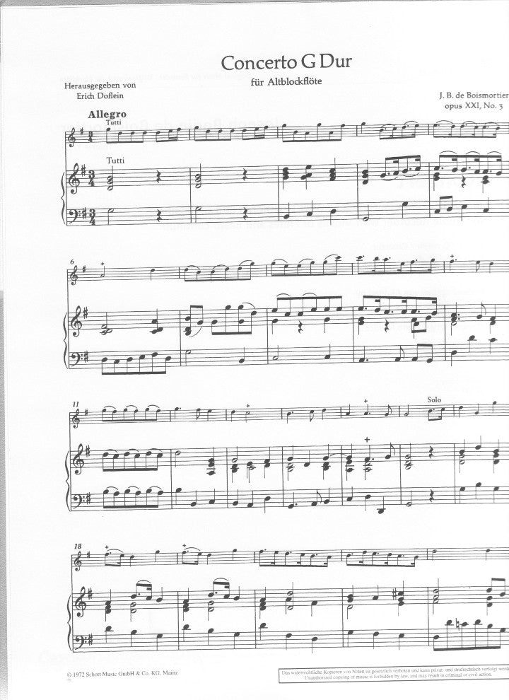 Boismortier, JB :: Konzert G-Dur [Concerto in G major]