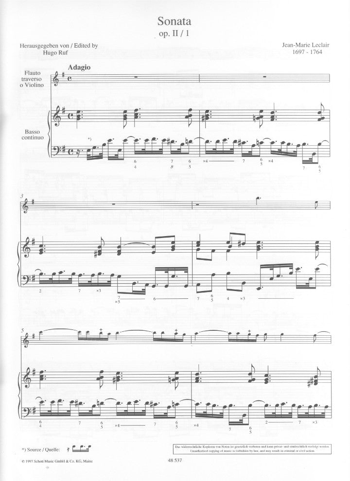 Leclair, JM :: Sonata in E minor op. 2, No. 1