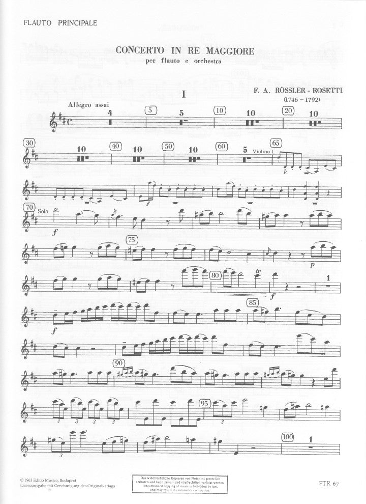 Rossler-Rosetti, F :: Concerto in D Major
