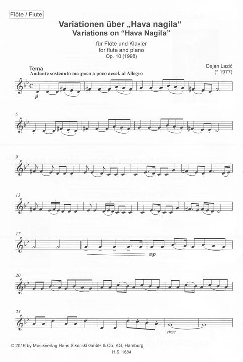 Lazic, D :: Variationen uber 'Hava Nagila' Opus 10 [Variations on 'Hava Nagila'  Opus 10]