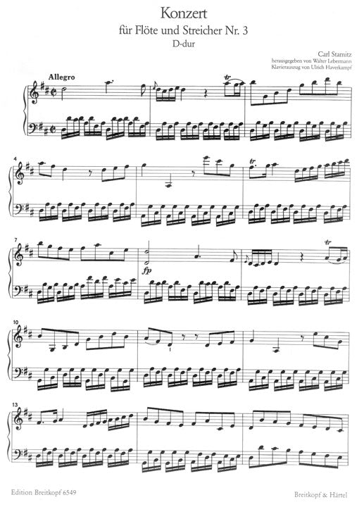 Stamitz, C :: Konzert fur Flote und Streicher Nr. 3 D-dur [Concerto for Flute and Strings Nr. 3 in D Major]