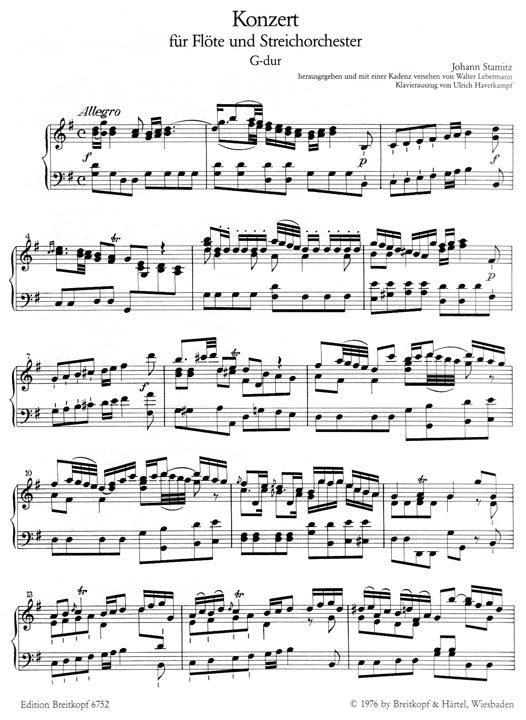 Stamitz, J :: Konzert fur Flote und Streichorchester G-dur[Concerto for Flute and String Orchestra in G Major]
